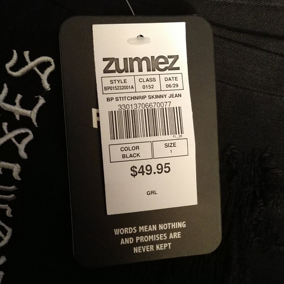 Broken Promises Stitch Rip Black Skinny Jeans - Picture 6 of 6